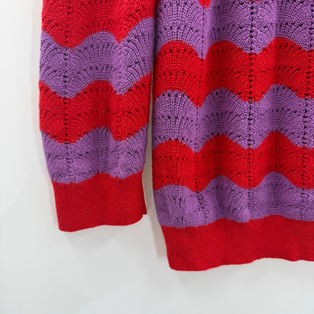 Ann Taylor Red Purple Wavy Chevron Pointelle Knit Sweater Womens Medium NWT - Picture 13 of 13